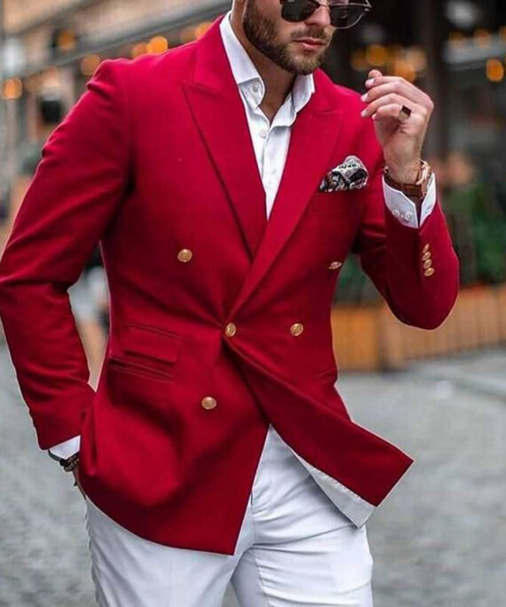 Men's Business Casual Double Breasted Metal Buttons Blazer