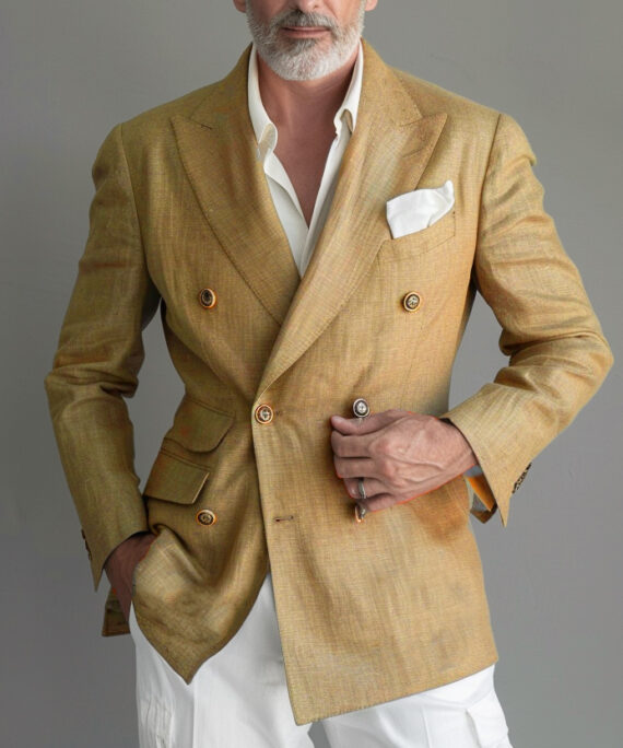 Men's Peak Lapel Double-breasted Plain Blazer