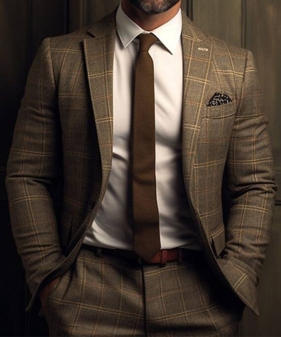 Men's Business Casual Plaid Lapel Collar Two Button Chest Pocket Blazer