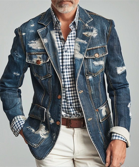 Men's Vintage Ripped Denim Single Breasted Jackets