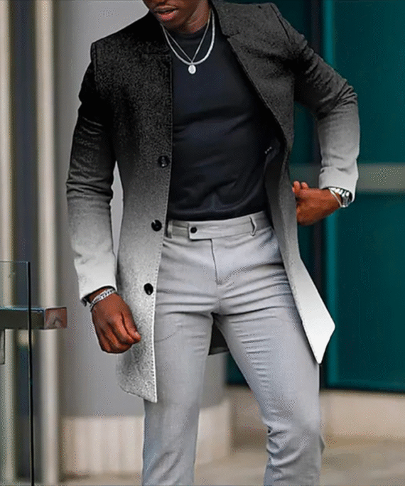 Men's Casual Gradient Graphic Stand Collar Single Breasted Mid-Length Overcoat