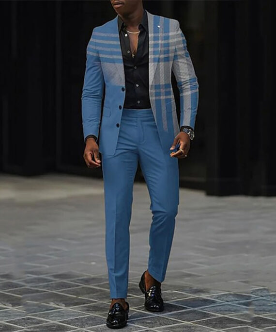 Men's Business Ombre Peak Lapel Blazer & Straight Pants 2Pcs Set