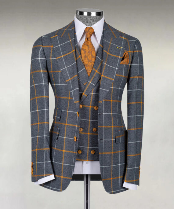 Men's Business Contrast Plaid Two Button Lapel Blazer