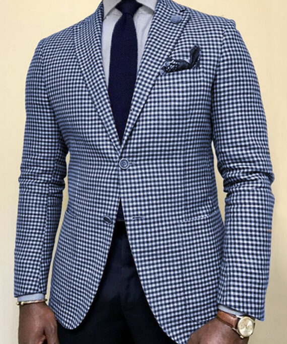Business Casual Notch Lapel Chest Pocket Single Breasted Plaid Blazer