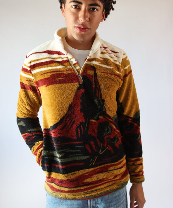 Mountain Landscape Plush Quarter Zip Sweater