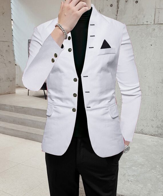 Men's Party Stand Collar Button Design Chest Pocket Blazer