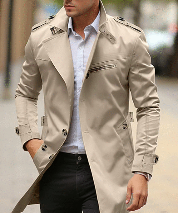 Daily Plain Front Pocket Lapel Single Breasted Trench Coat