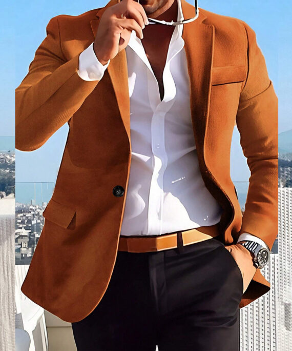 Men's Plain One Button Flap Pocket Notch Lapel Blazer