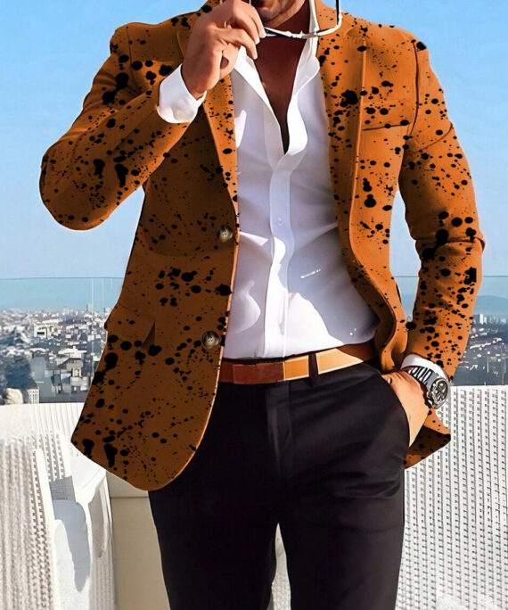Men's Ink Dot Print Lapel Collar Two Button Blazer