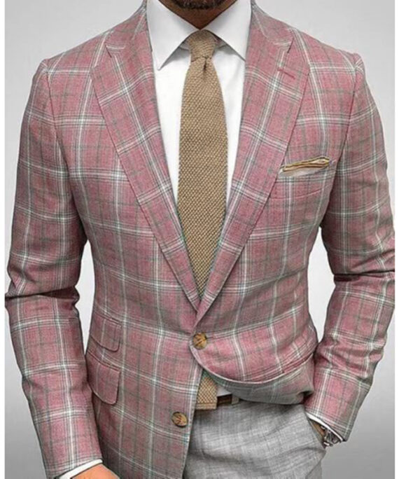 Business Plaid Lapel Collar Two Buttons Long Sleeve Blazer